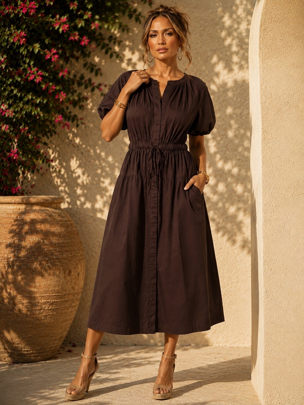 NWT! Free Assembly Raglan Midi Dress Women's Size Medium 8-10 Warm Fudge Brown